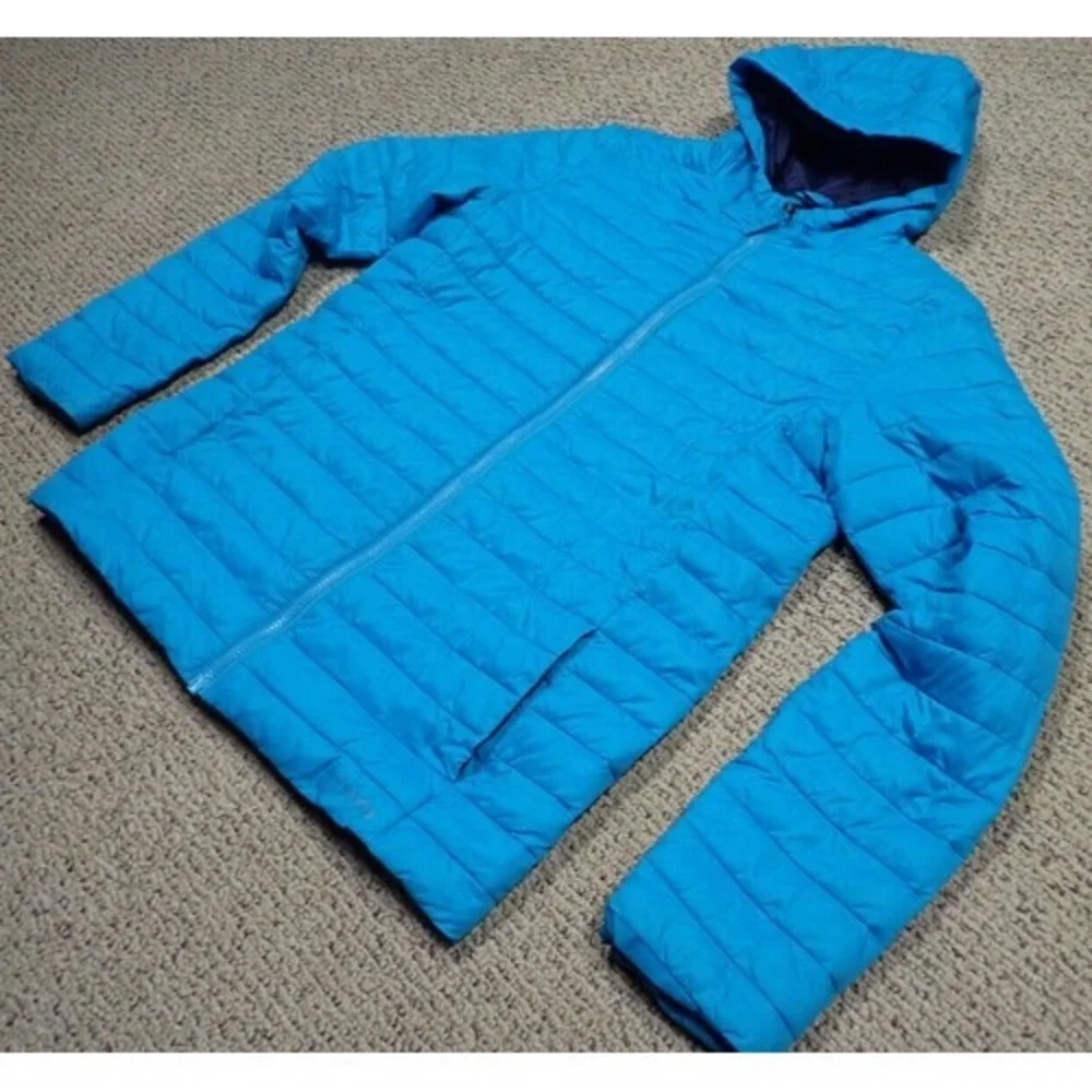 Lands End Puffer Jacket Girls XL 18-20 Blue Excellent Primaloft Hooded Outerwear